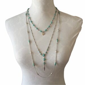 Lucky Brand 3-in-1 Turquoise Layered Necklace | Convertible Boho Silver Tone